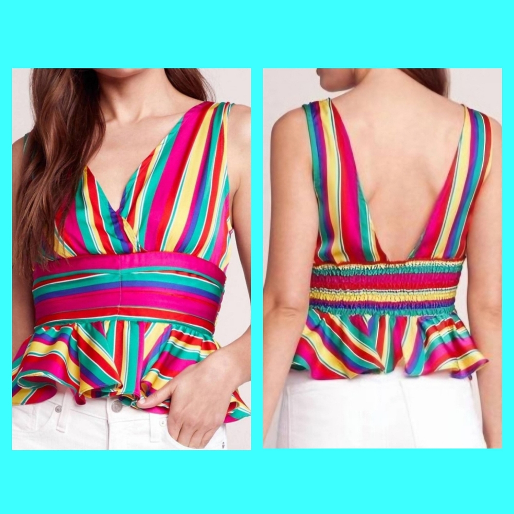🌈BB Dakota🌈 - Multicolor Stripe Over The Rainbow Peplum Top